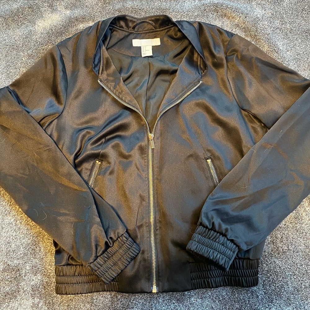 Black silk bomber